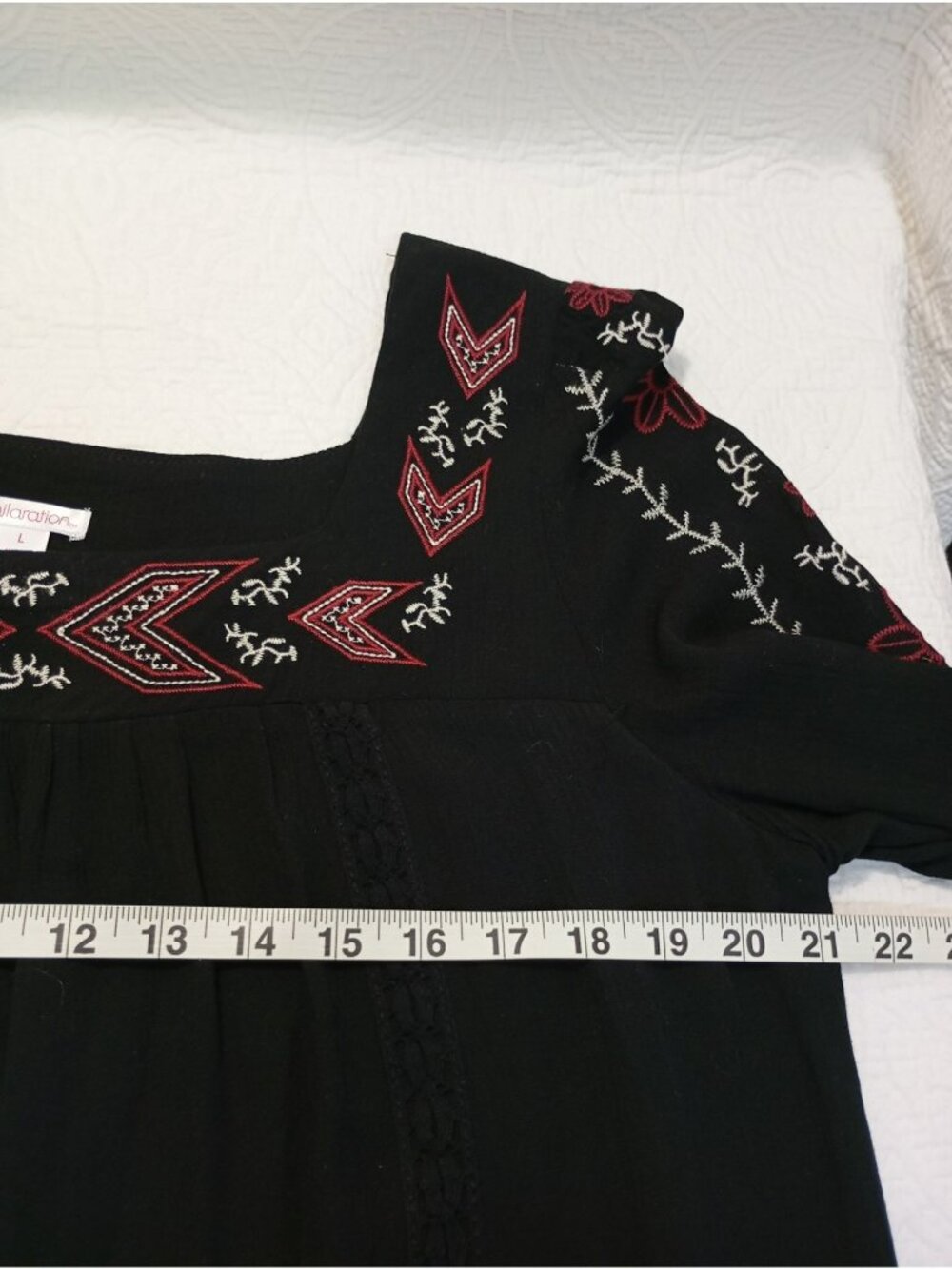 Boho-Inspired Black Dress Floral Embroidery Tiered Hem Women Sz L By Xhilaration - Picture 8 of 9